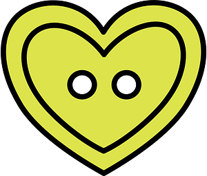 Yellow-Green heart-shaped button with two holes