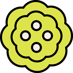 Yellow-Green flower-shaped button with four holes
