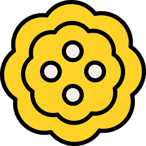 Yellow flower-shaped button with four holes