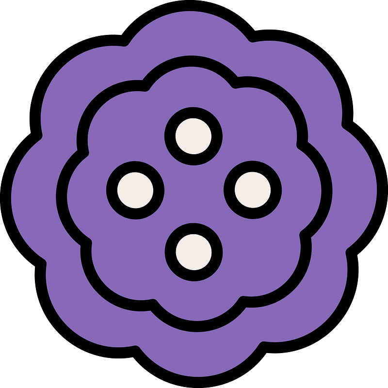 Violet flower-shaped button with four holes