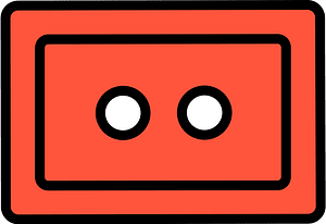 Vermilion rectangle button with two holes