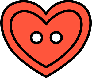 Vermilion heart-shaped button with two holes