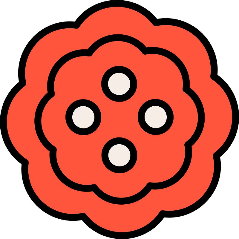 Vermilion flower-shaped button with four holes
