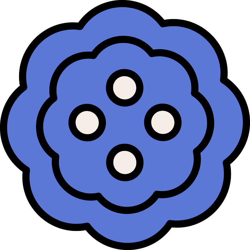 Ultramarine flower-shaped button with four holes