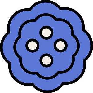Ultramarine flower-shaped button with four holes
