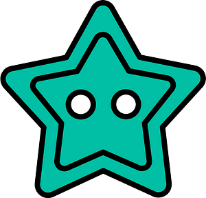 Teal-Green star-shaped button with two holes