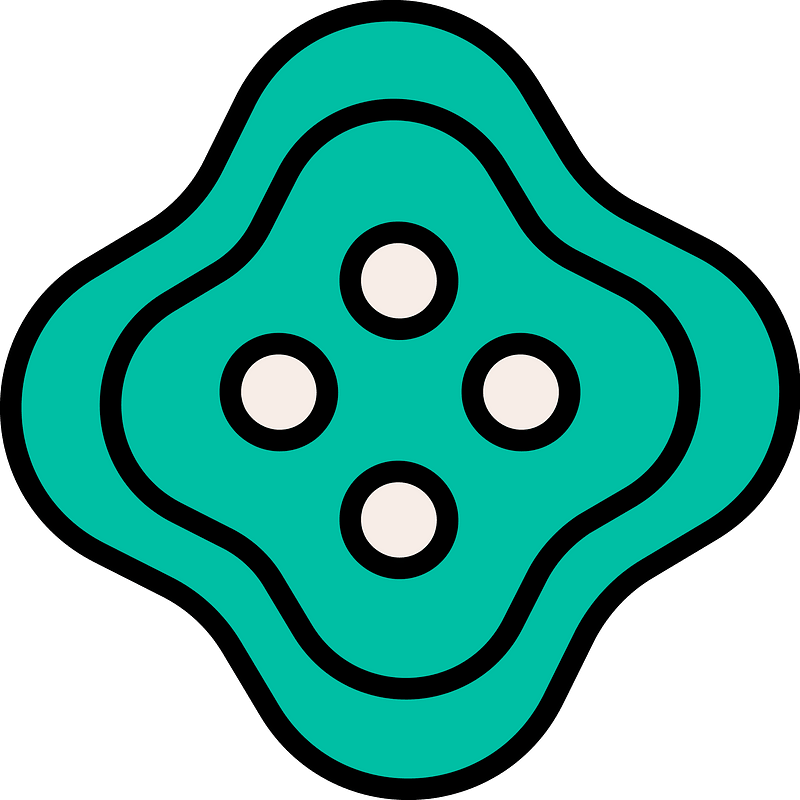 Teal-Green quatrefoil-shaped button with four holes