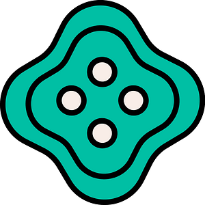 Teal-Green quatrefoil-shaped button with four holes