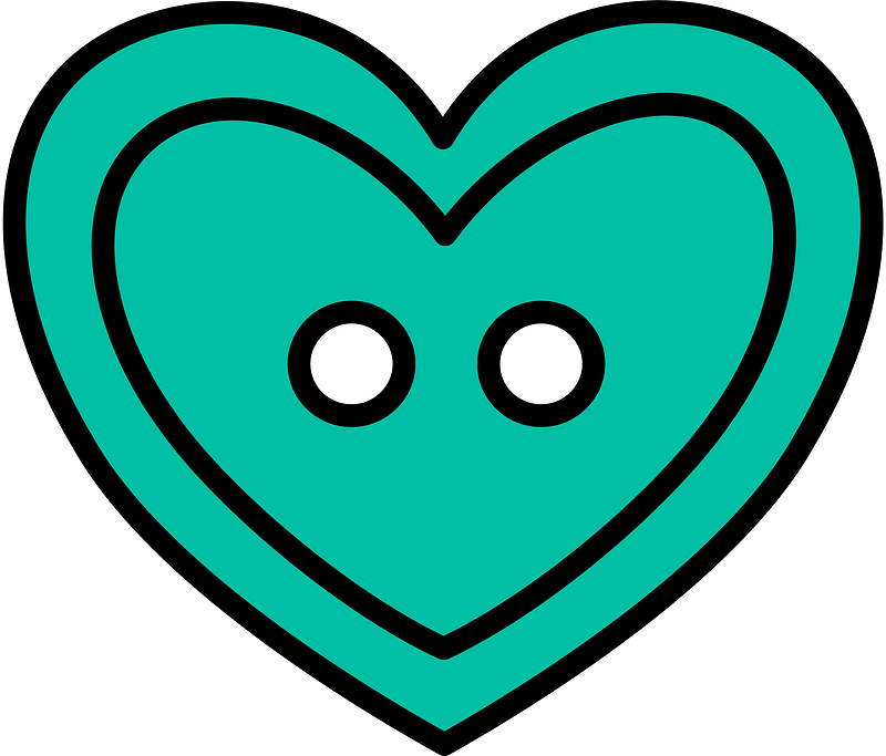 Teal-Green heart-shaped button with two holes