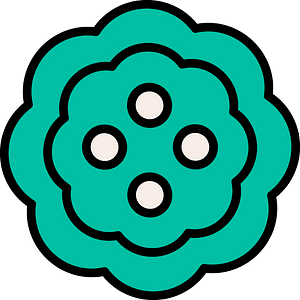 Teal-Green flower-shaped button with four holes