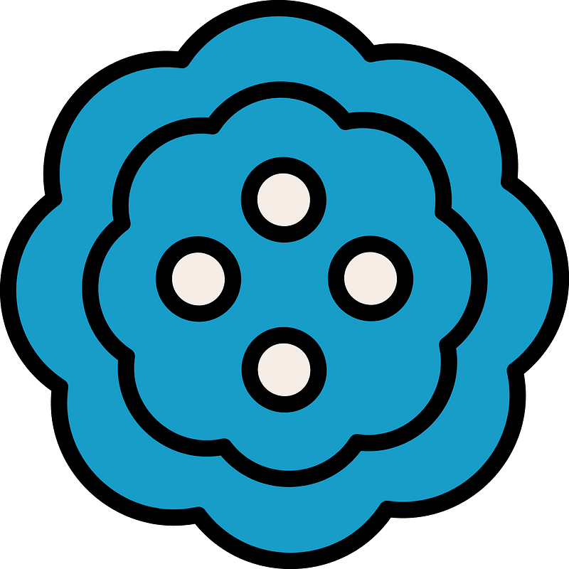 Teal-Blue flower-shaped button with four holes