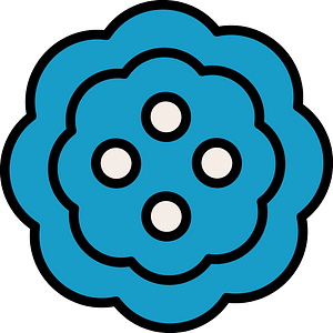 Teal-Blue flower-shaped button with four holes