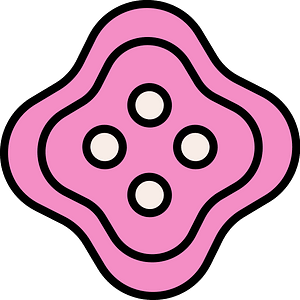 Purple quatrefoil-shaped button with four holes