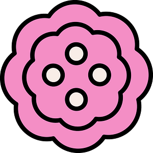 Purple flower-shaped button with four holes