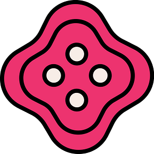 Pink quatrefoil-shaped button with four holes