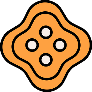 Orange quatrefoil-shaped button with four holes