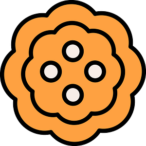 Orange flower-shaped button with four holes