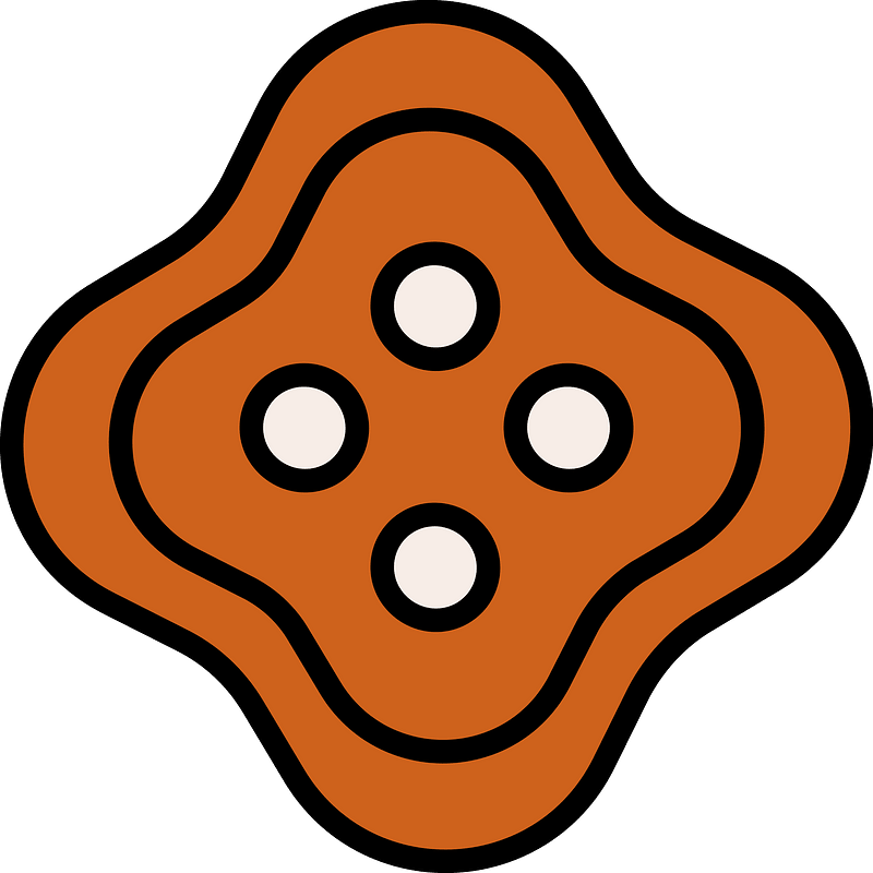 Orange-Brown quatrefoil-shaped button with four holes