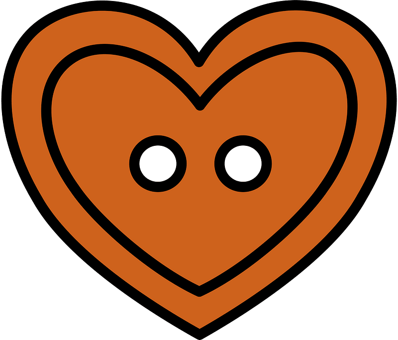 Orange-Brown heart-shaped button with two holes