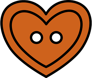 Orange-Brown heart-shaped button with two holes