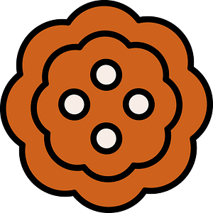 Orange-Brown flower-shaped button with four holes