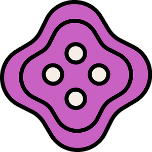 Magenta quatrefoil-shaped button with four holes