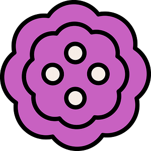 Magenta flower-shaped button with four holes