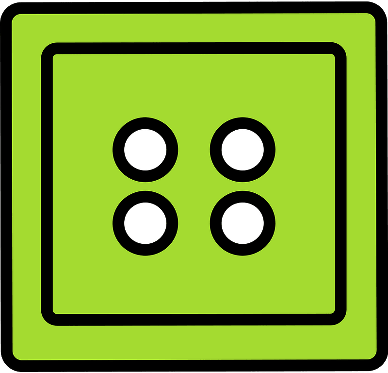 Lime square button with four holes