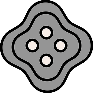 Grey quatrefoil-shaped button with four holes