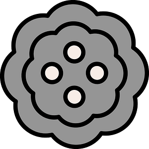 Grey flower-shaped button with four holes