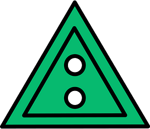 Green triangular button with two holes