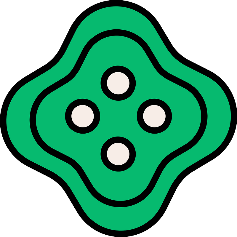 Green quatrefoil-shaped button with four holes