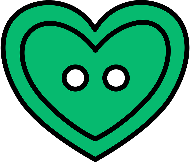 Green heart-shaped button with two holes