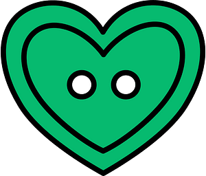 Green heart-shaped button with two holes