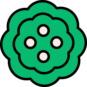 Green flower-shaped button with four holes