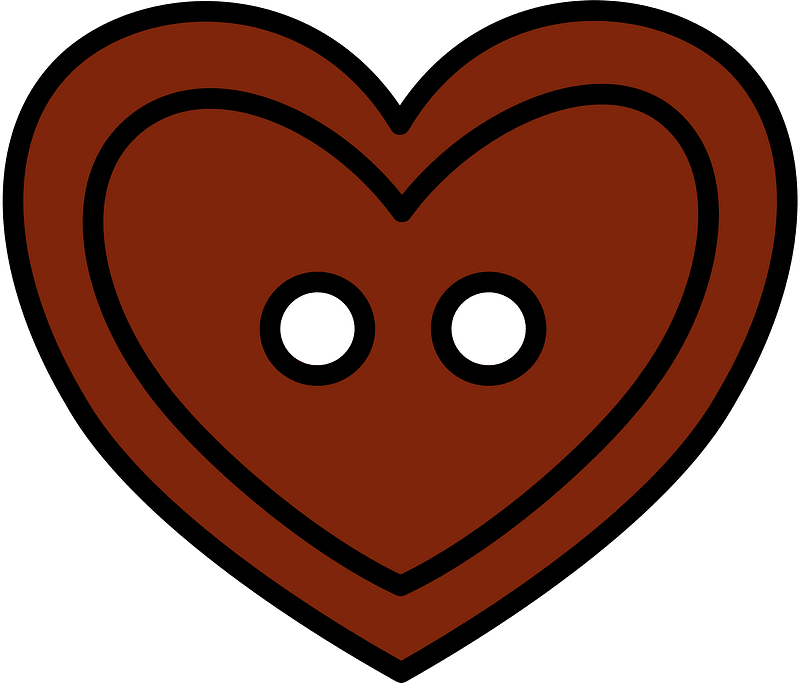 Brown heart-shaped button with two holes