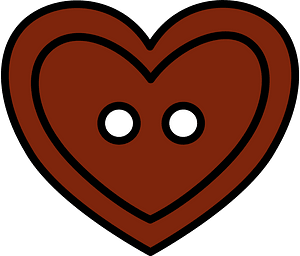 Brown heart-shaped button with two holes