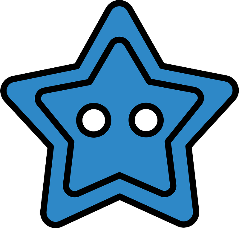 Blue star-shaped button with two holes