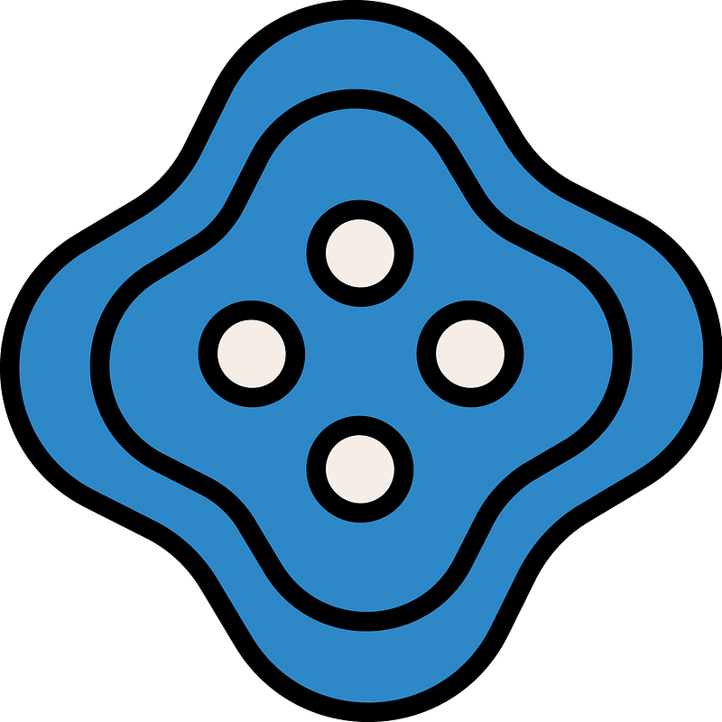 Blue quatrefoil-shaped button with four holes