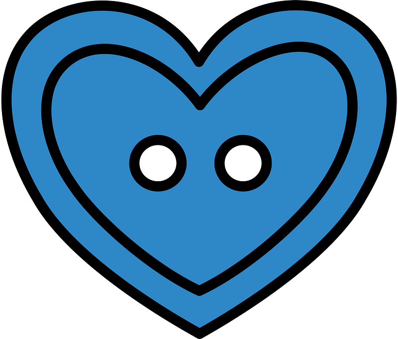 Blue heart-shaped button with two holes