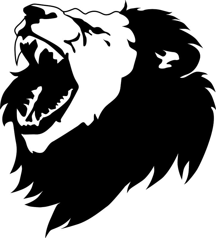 Growling lion face - Black and White
