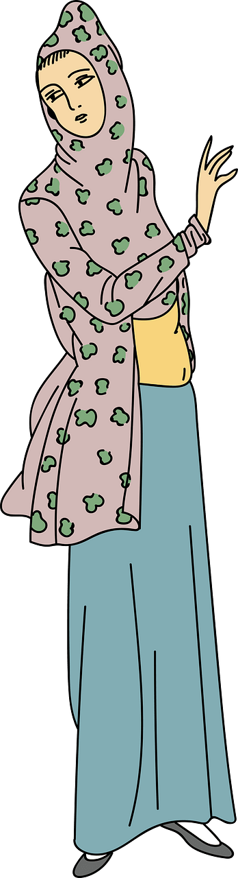 Persian woman wearing frowery cassock forming hood