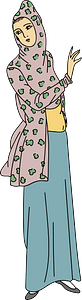Persian woman wearing frowery cassock forming hood