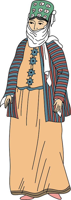 Veiled woman with striped jacket
