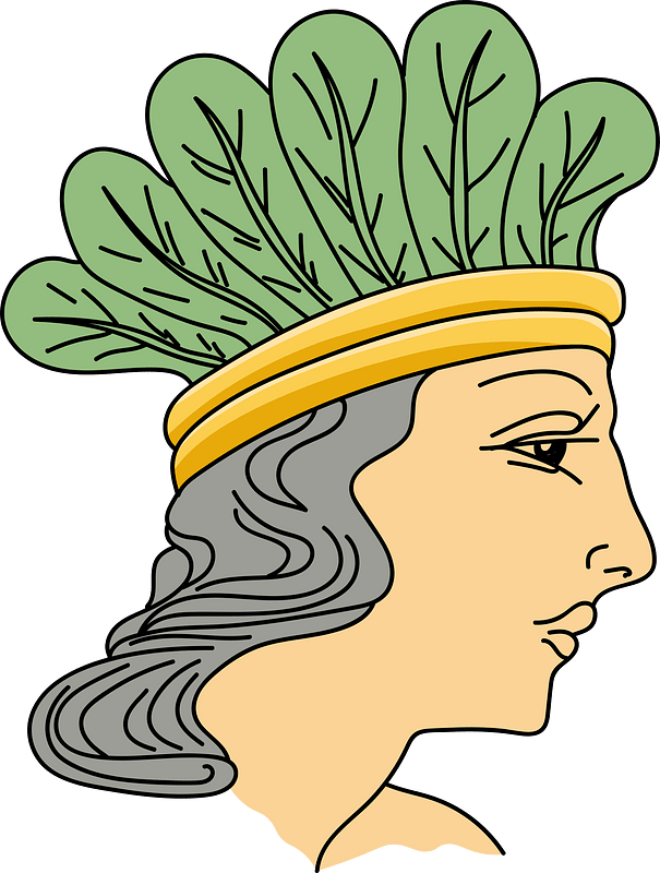 Assyrian coiffure with wreath of leaves fixed by a double band round the head