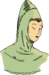 Persian Cap with broad tuck forming hood and cape