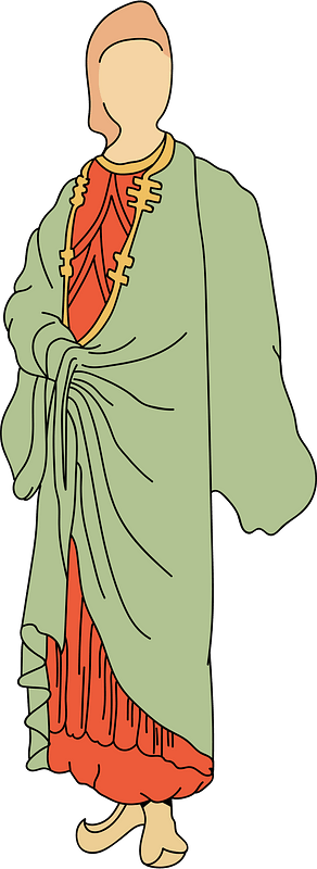 Erincoln green over dress with madder tunic and vermilion trousers