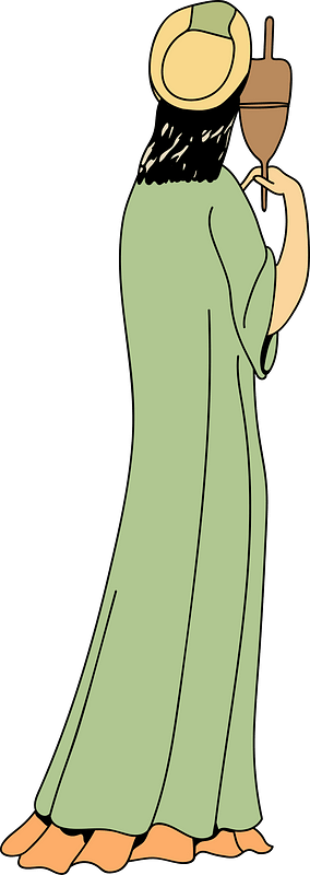 Elegant lady in a green trailing half-sleeves cloak with orange gown