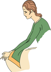 Hindu woman with long sleeve. Tight at the top and cut out into form and points at the bottom