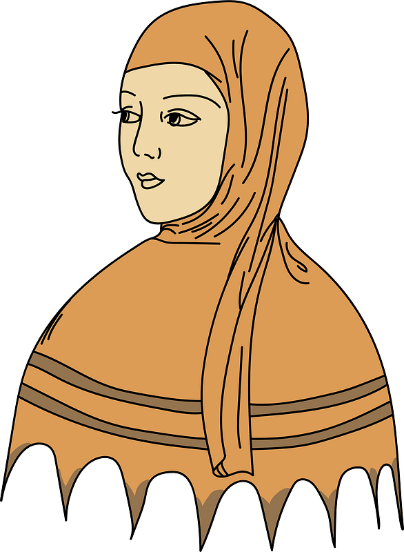 Capulet with corner falling on side of face